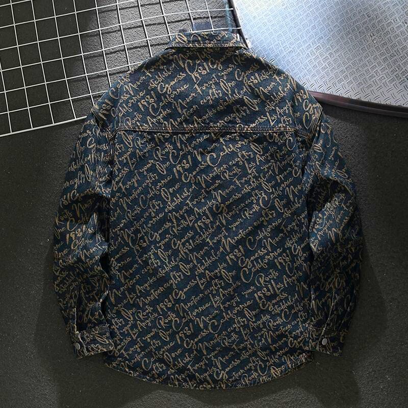 Herren Jeansjacke mit Schriftmuster | Lässiges Overshirt als Übergangsjacke