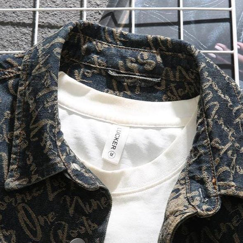 Herren Jeansjacke mit Schriftmuster | Lässiges Overshirt als Übergangsjacke
