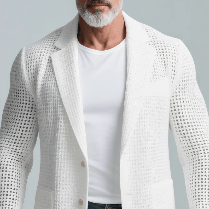 Herren Strick-Blazer | Lässiger Sommer Sakko weiß