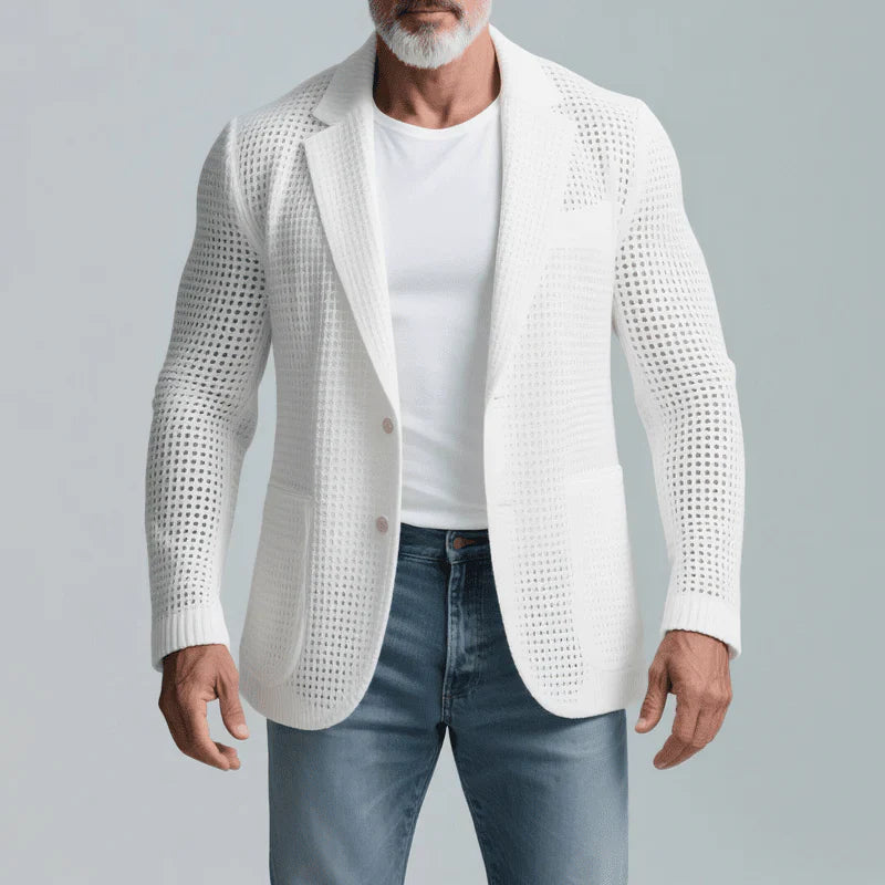 Herren Strick-Blazer | Lässiger Sommer Sakko weiß