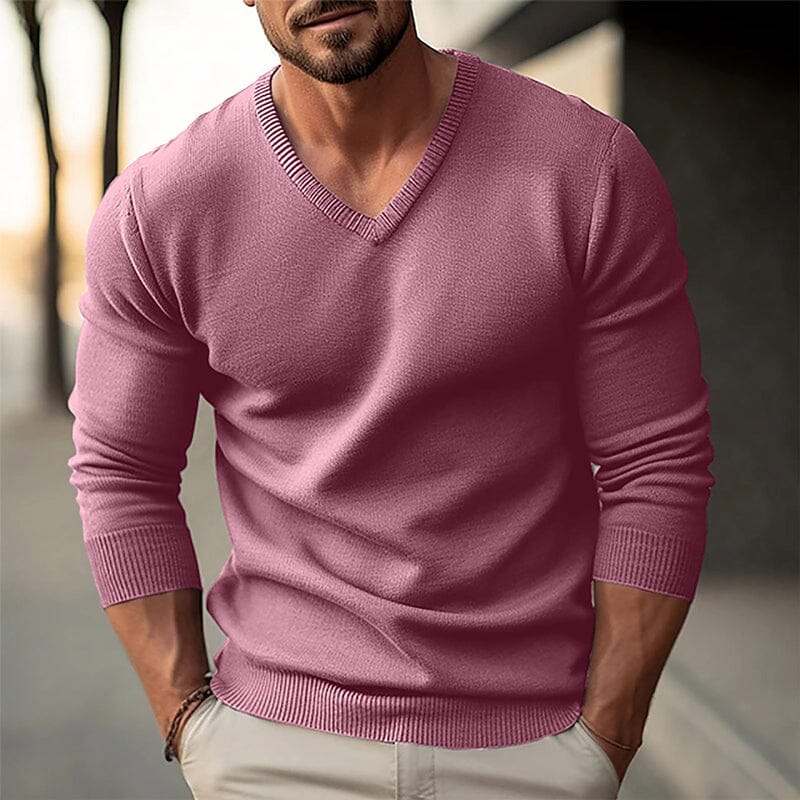 Herren Strickpullover V-Ausschnitt Slim Fit | Eleganter Feinstrick Pullover hellgrau